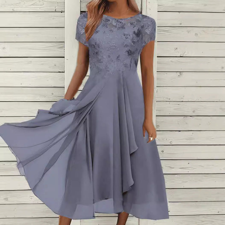 Charlie | Elegant Floral Lace Midi Dress with Flowing A-Line Skirt