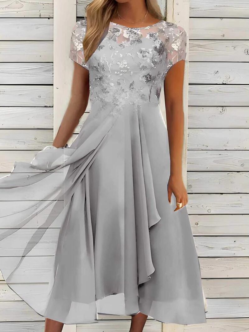 Charlie | Elegant Floral Lace Midi Dress with Flowing A-Line Skirt