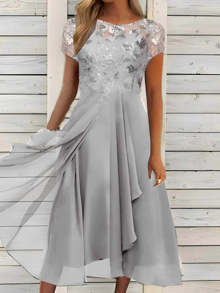 Charlie | Elegant Floral Lace Midi Dress with Flowing A-Line Skirt