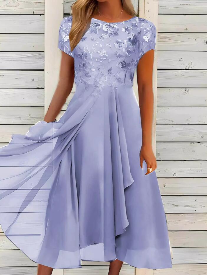Charlie | Elegant Floral Lace Midi Dress with Flowing A-Line Skirt