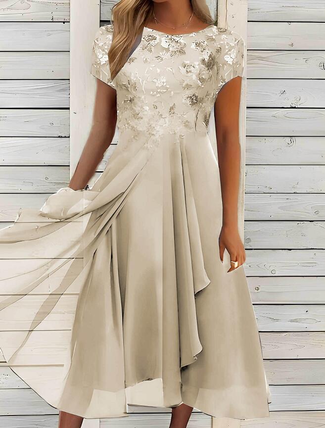 Charlie | Elegant Floral Lace Midi Dress with Flowing A-Line Skirt