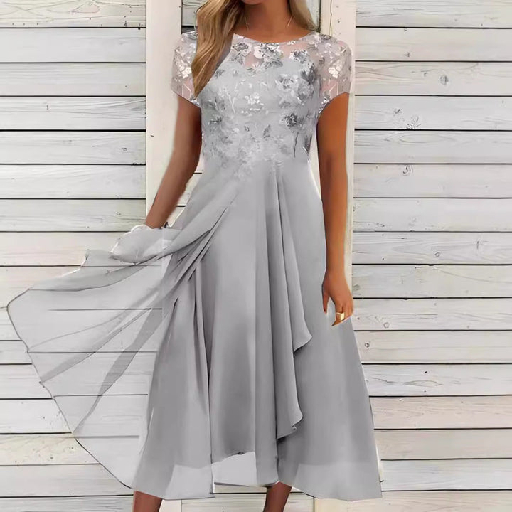 Charlie | Elegant Floral Lace Midi Dress with Flowing A-Line Skirt