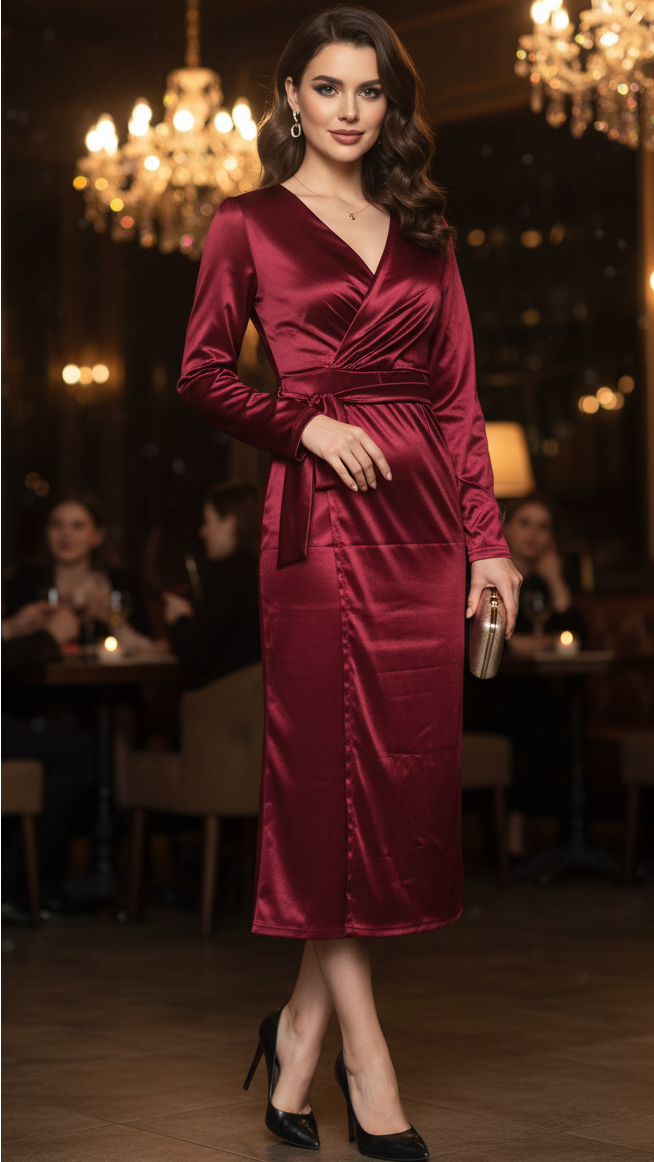 Charlie | Polished Wrap Cocktail Midi Dress