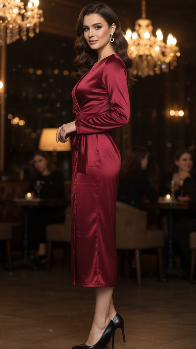 Charlie | Polished Wrap Cocktail Midi Dress