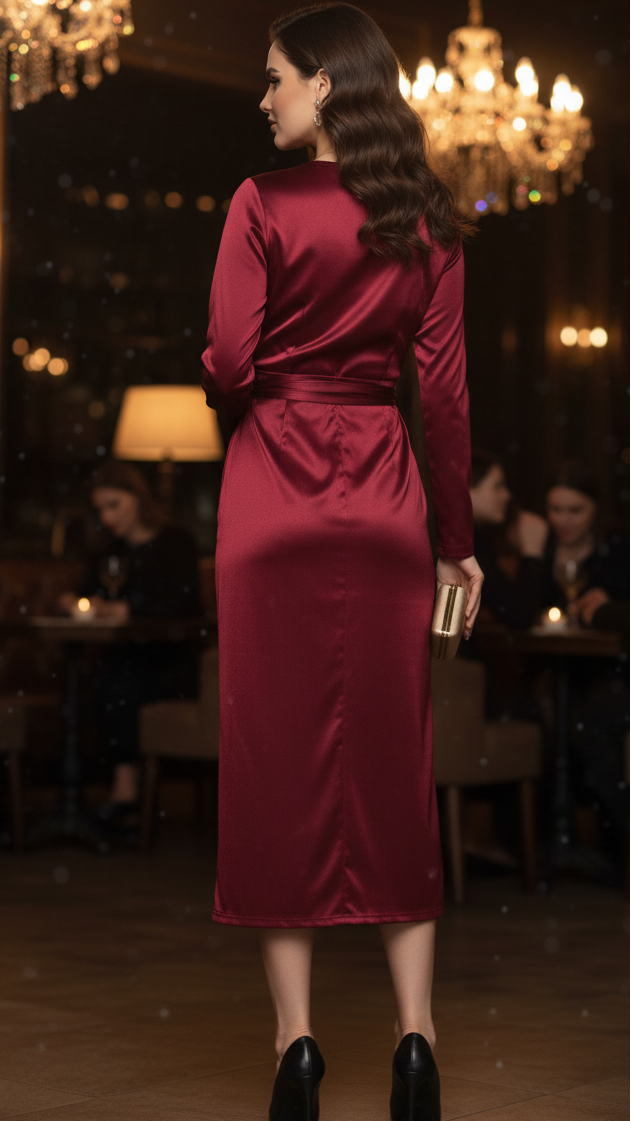 Charlie | Polished Wrap Cocktail Midi Dress