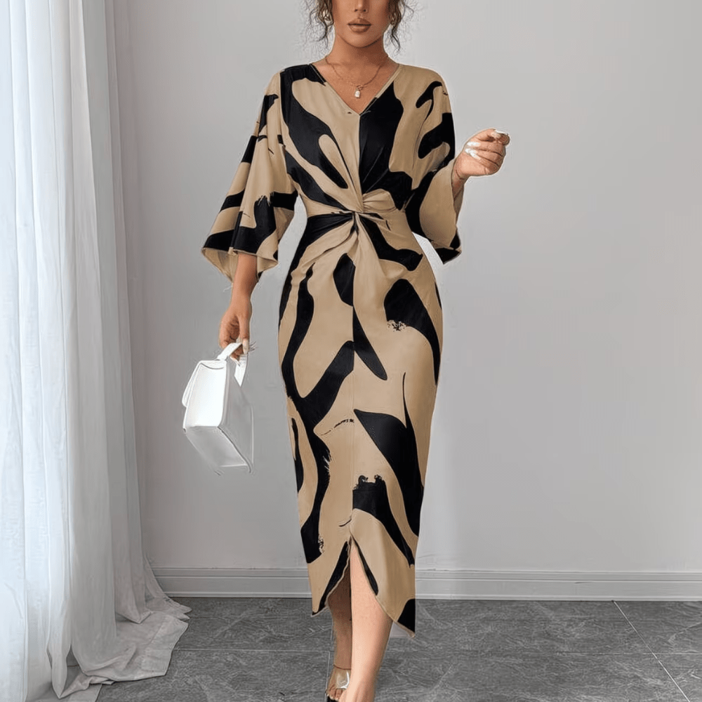 Charlie | Refined Abstract Print Twist Waist Midi Summer Dresses