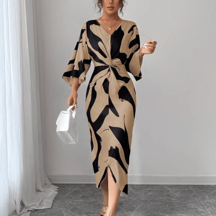 Charlie | Refined Abstract Print Twist Waist Midi Summer Dresses
