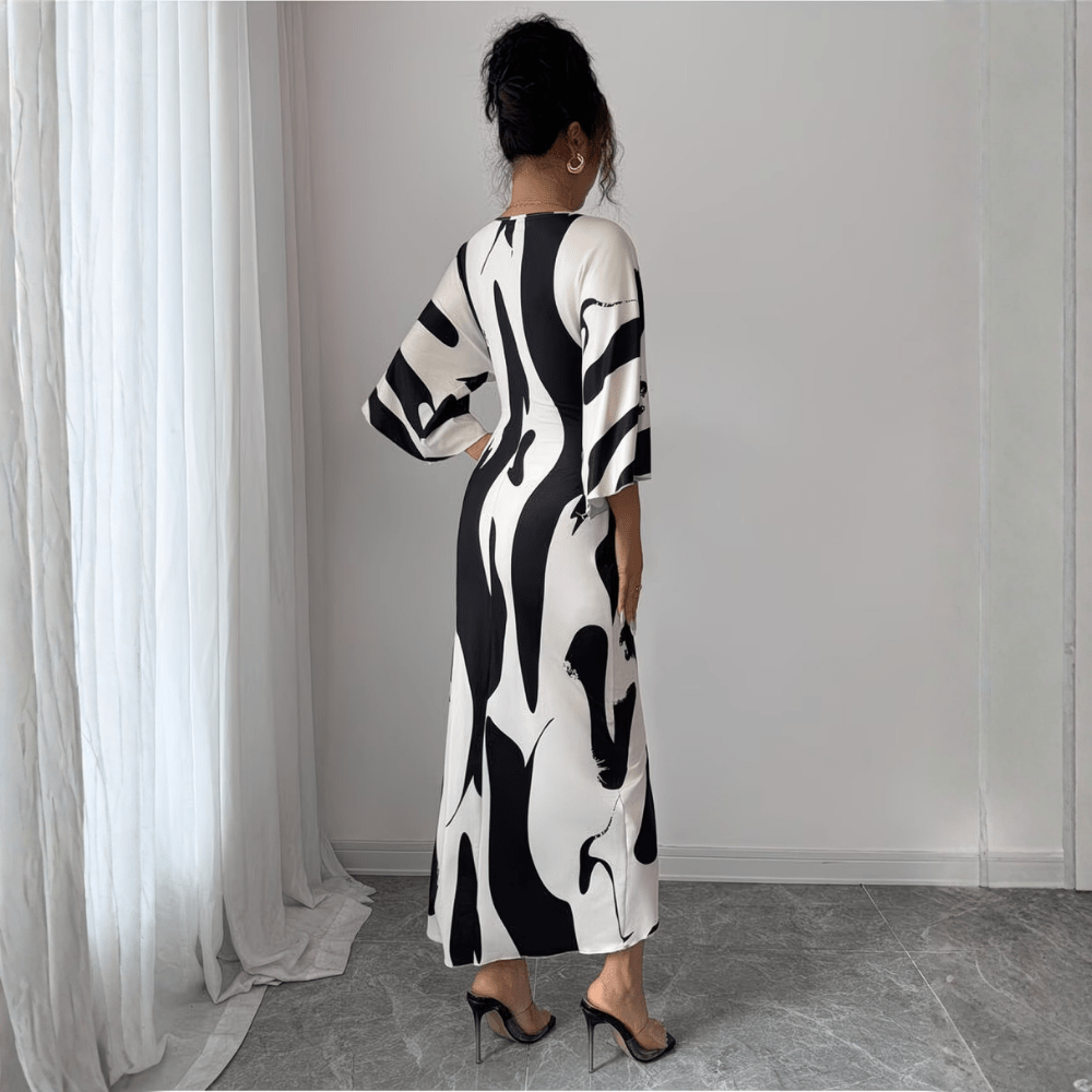 Charlie | Refined Abstract Print Twist Waist Midi Summer Dresses