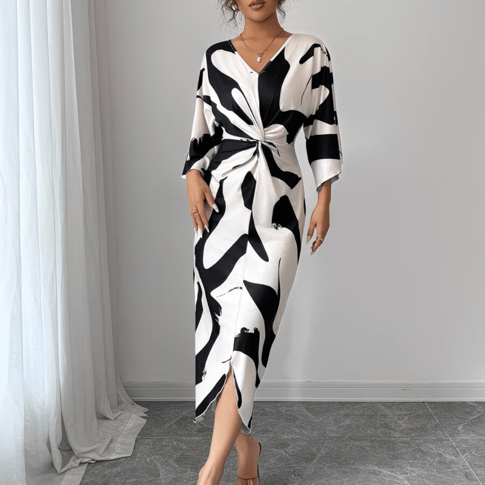 Charlie | Refined Abstract Print Twist Waist Midi Summer Dresses