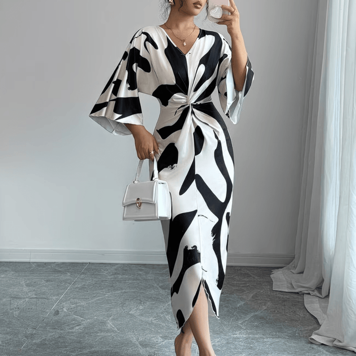 Charlie | Refined Abstract Print Twist Waist Midi Summer Dresses