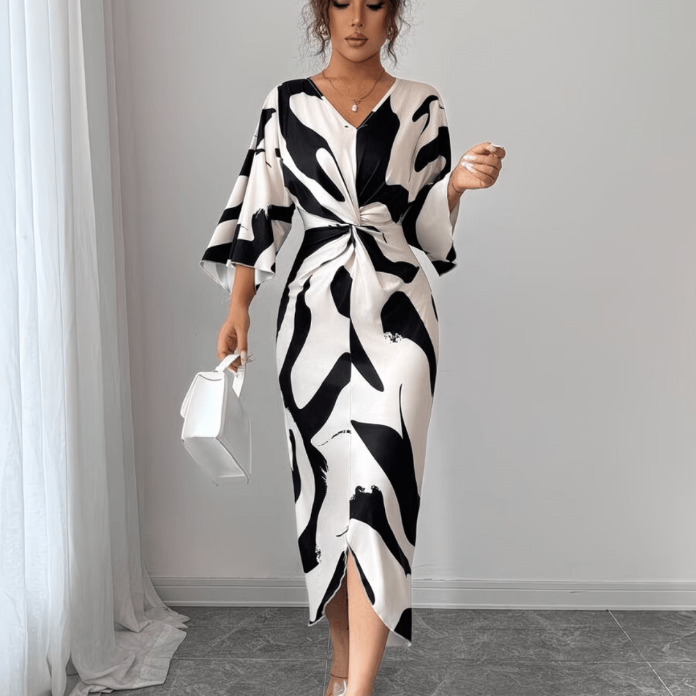 Charlie | Refined Abstract Print Twist Waist Midi Summer Dresses