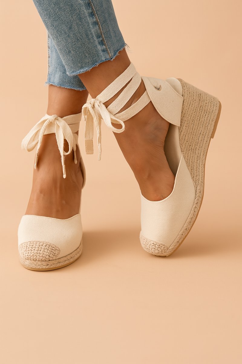 Charlie | Relaxed Ankle-Tie Espadrille Wedges Closed Toe Sandals