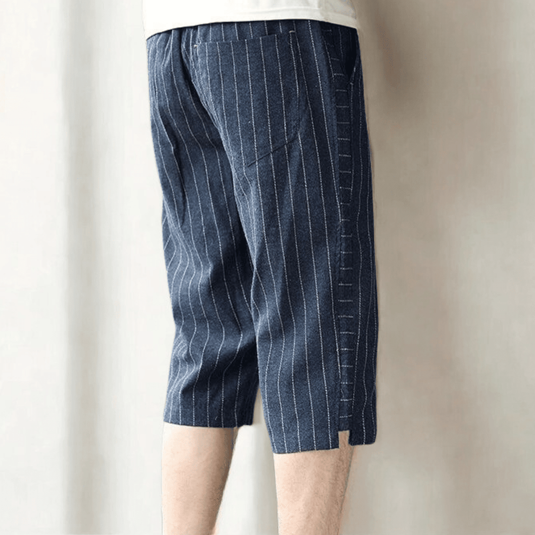 Charlie | Striped Wide Leg Knee Length Linen Shorts