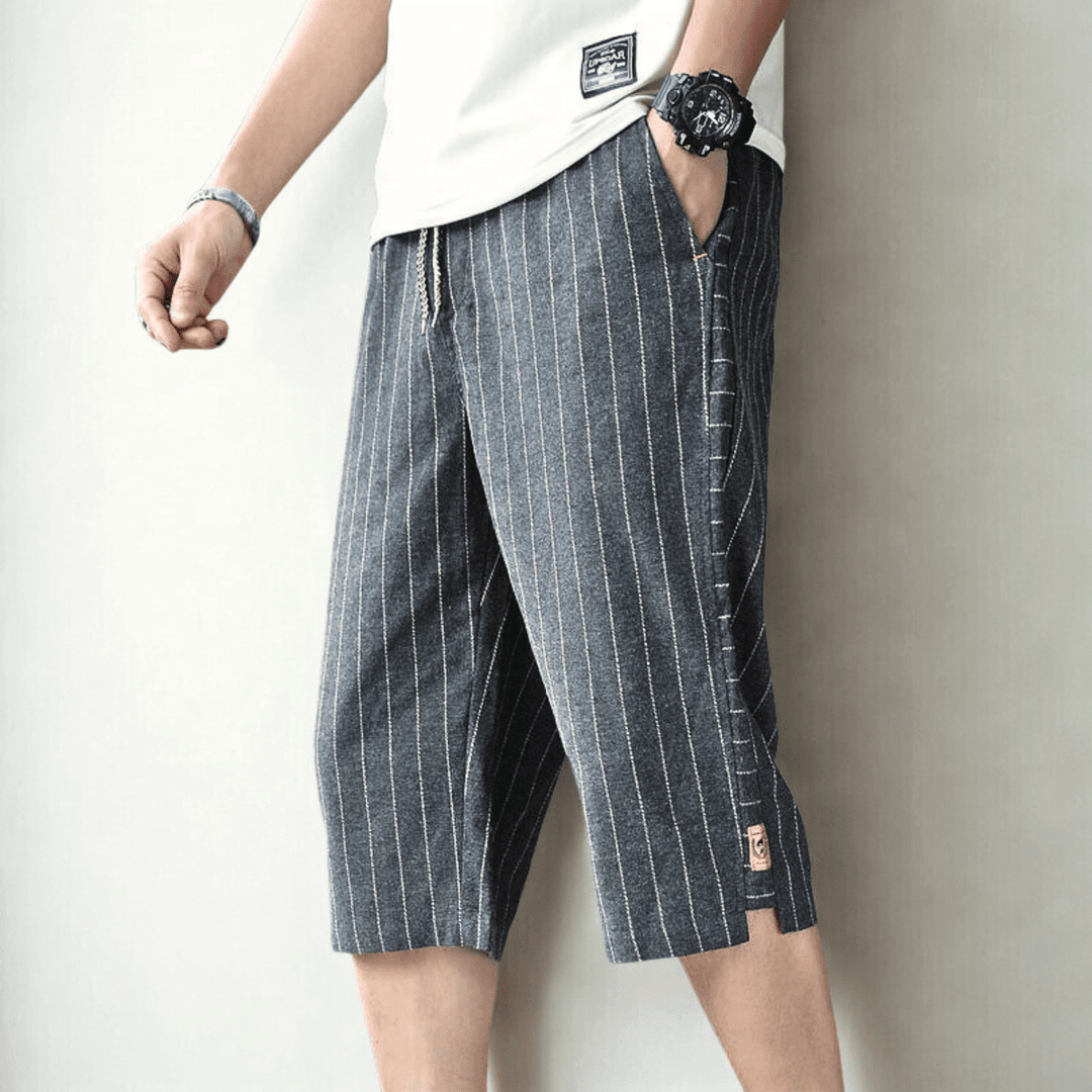 Charlie | Striped Wide Leg Knee Length Linen Shorts