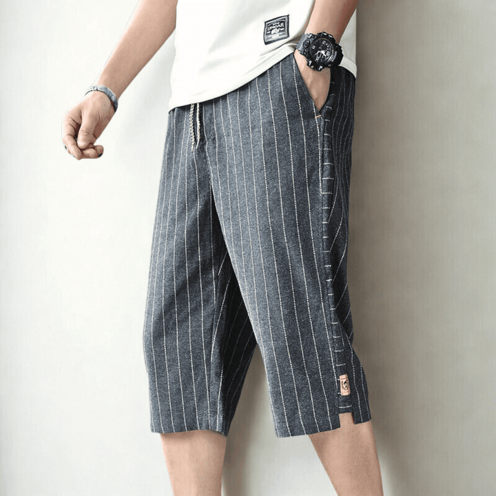 Charlie | Striped Wide Leg Knee Length Linen Shorts