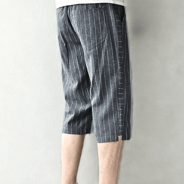 Charlie | Striped Wide Leg Knee Length Linen Shorts
