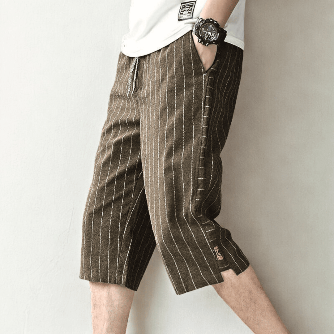 Charlie | Striped Wide Leg Knee Length Linen Shorts