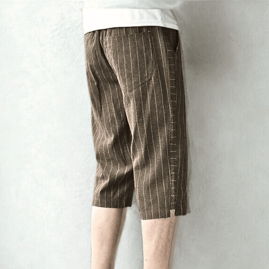 Charlie | Striped Wide Leg Knee Length Linen Shorts