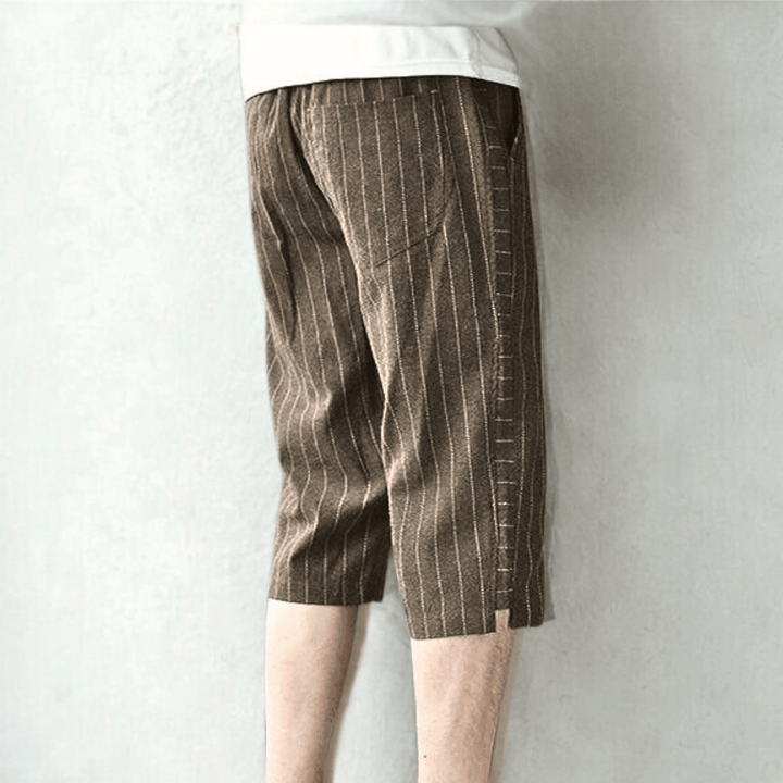 Charlie | Striped Wide Leg Knee Length Linen Shorts
