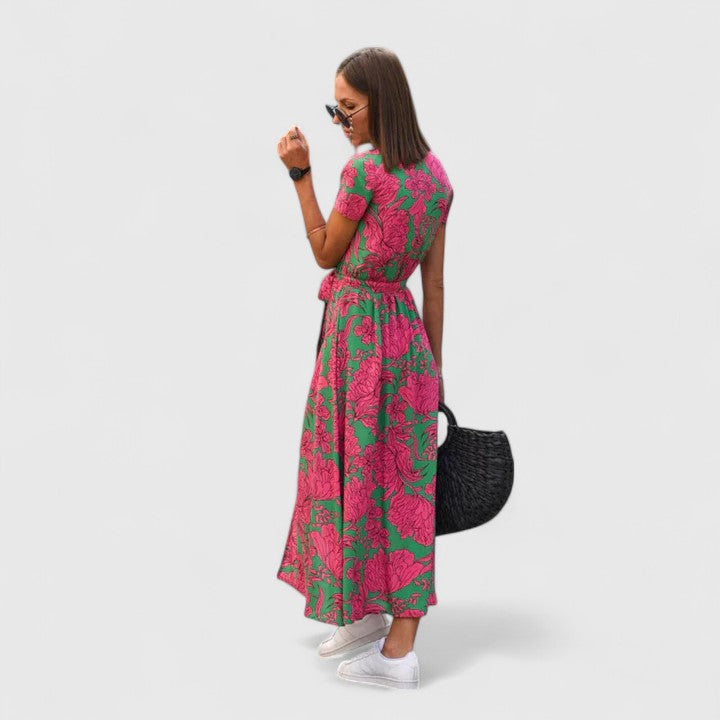Charlie | Stylish Floral Short Sleeve Midi Party Dress