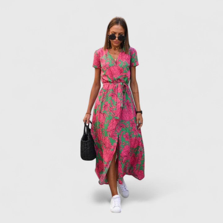 Charlie | Stylish Floral Short Sleeve Midi Party Dress
