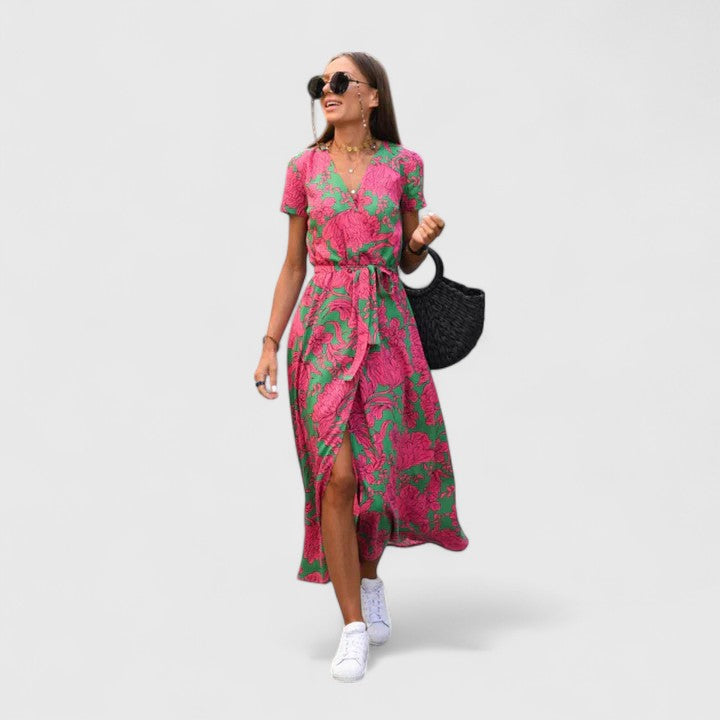Charlie | Stylish Floral Short Sleeve Midi Party Dress