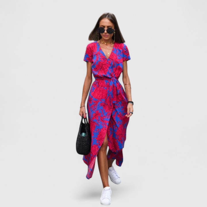 Charlie | Stylish Floral Short Sleeve Midi Party Dress