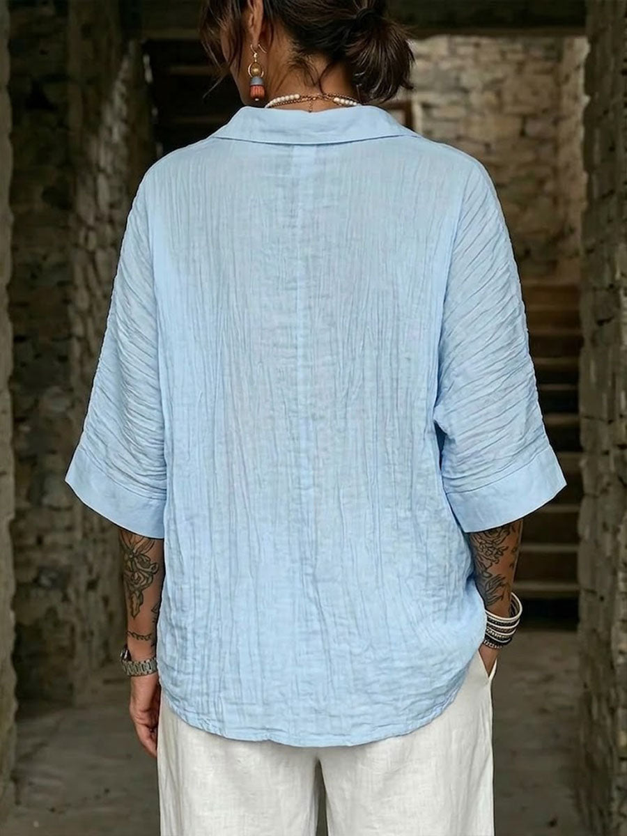 Charlie | Timeless Crinkle Texture Linen Shirt Blouse