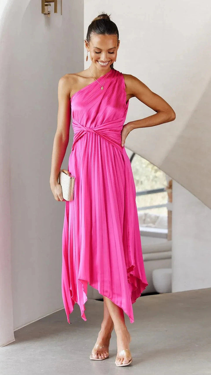 Charlie | Timeless One Shoulder Pleated Cocktail Dress