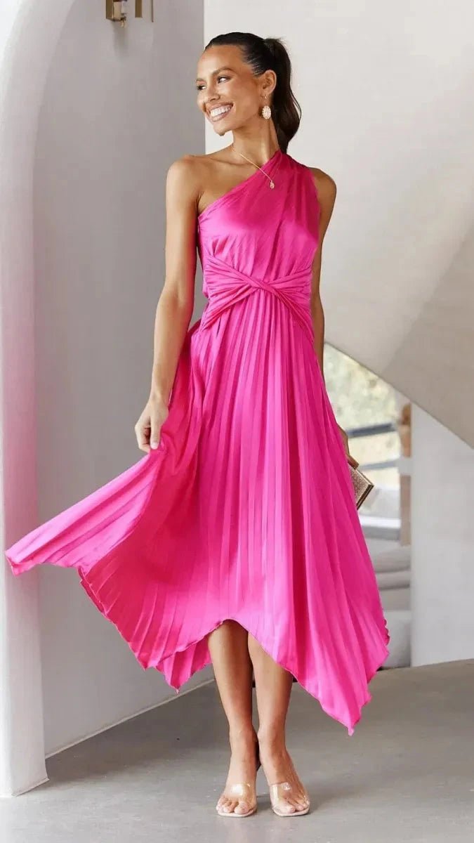 Charlie | Timeless One Shoulder Pleated Cocktail Dress