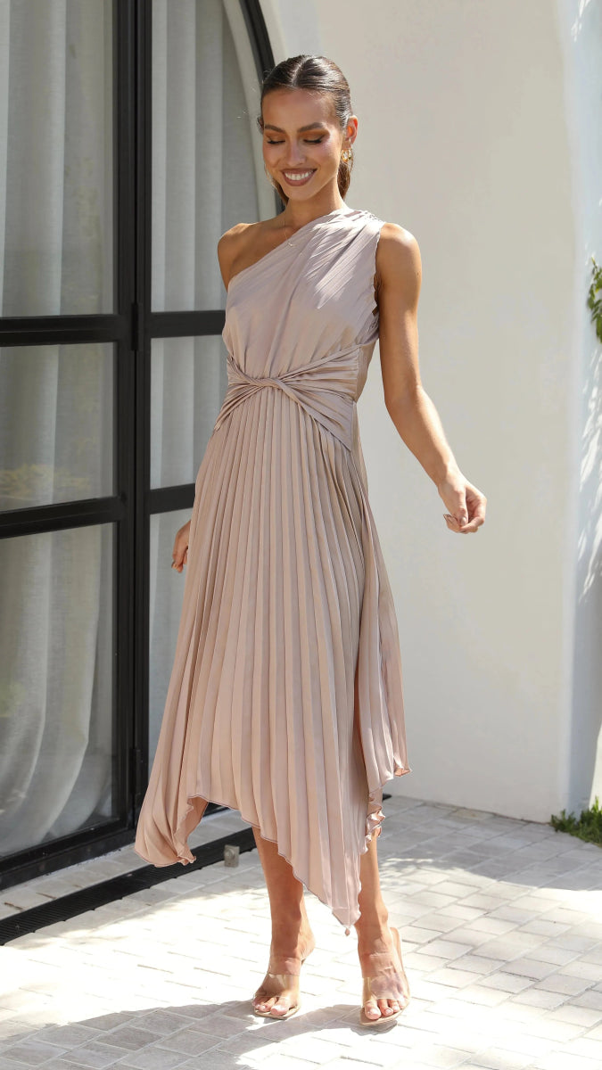 Charlie | Timeless One Shoulder Pleated Cocktail Dress
