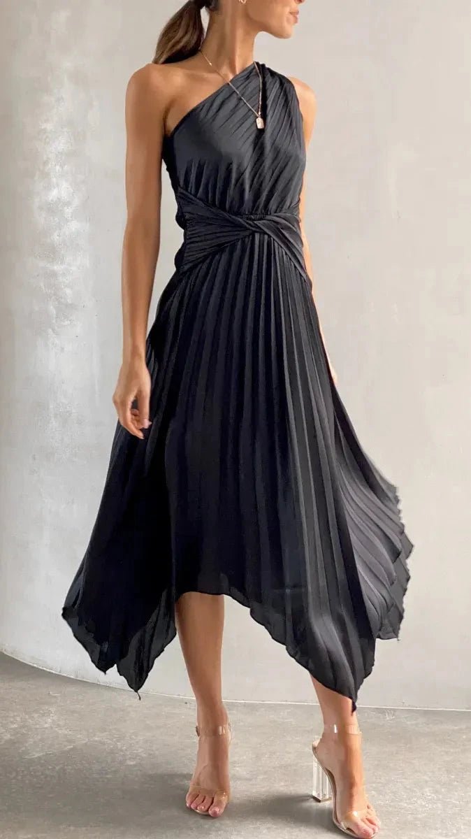 Charlie | Timeless One Shoulder Pleated Cocktail Dress
