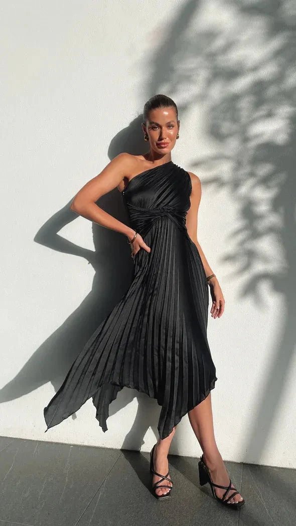 Charlie | Timeless One Shoulder Pleated Cocktail Dress