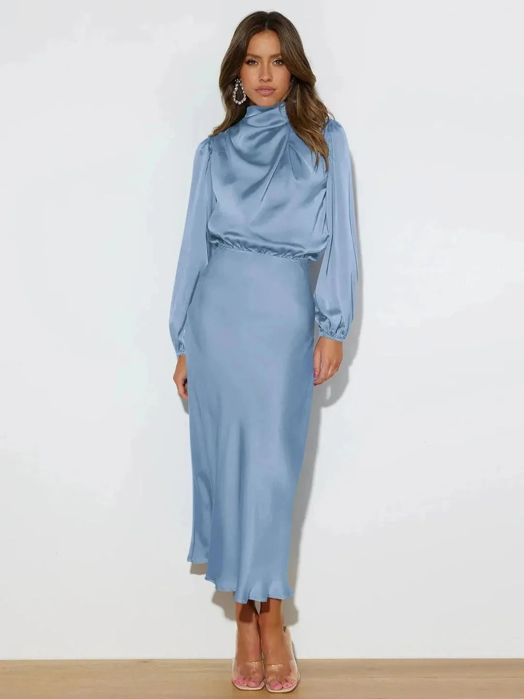 Charlotte | Classic Draped High Neck Cocktail Midi Dress