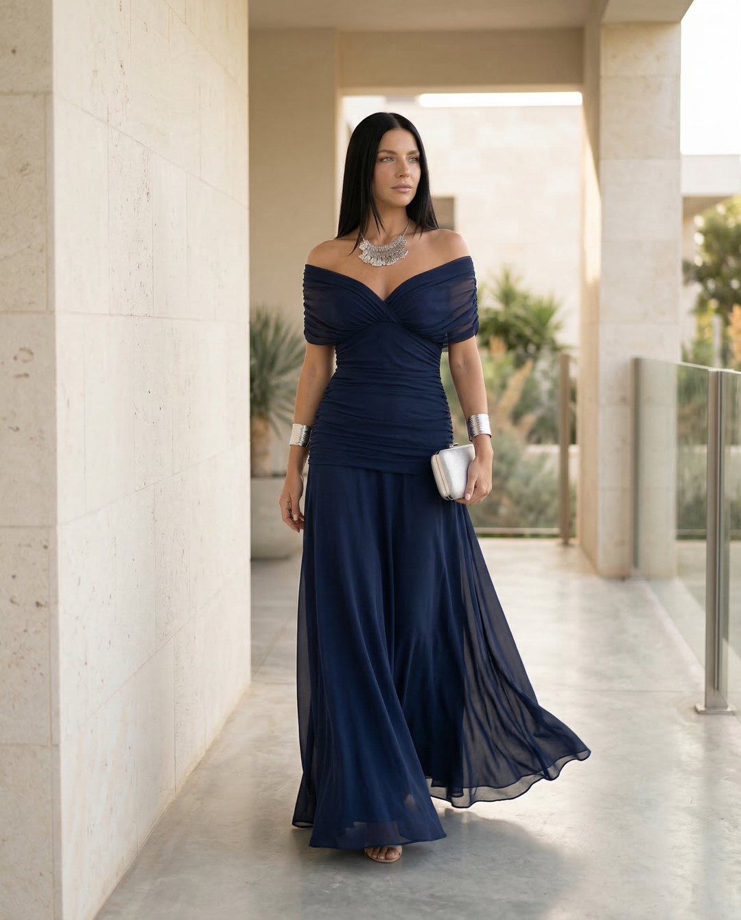 Charlotte | Cosy Off-Shoulder Ruched Races Maxi Dress