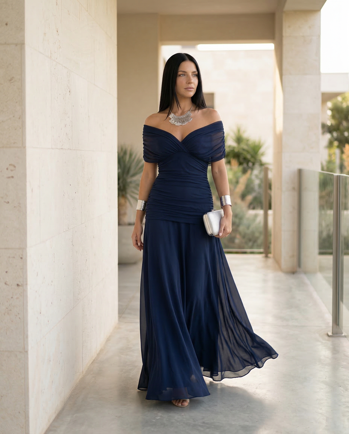 Charlotte | Cosy Off-Shoulder Ruched Races Maxi Dress