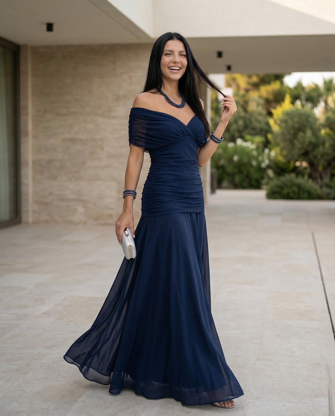 Charlotte | Cosy Off-Shoulder Ruched Races Maxi Dress