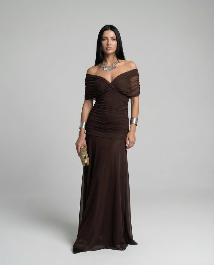 Charlotte | Cosy Off-Shoulder Ruched Races Maxi Dress