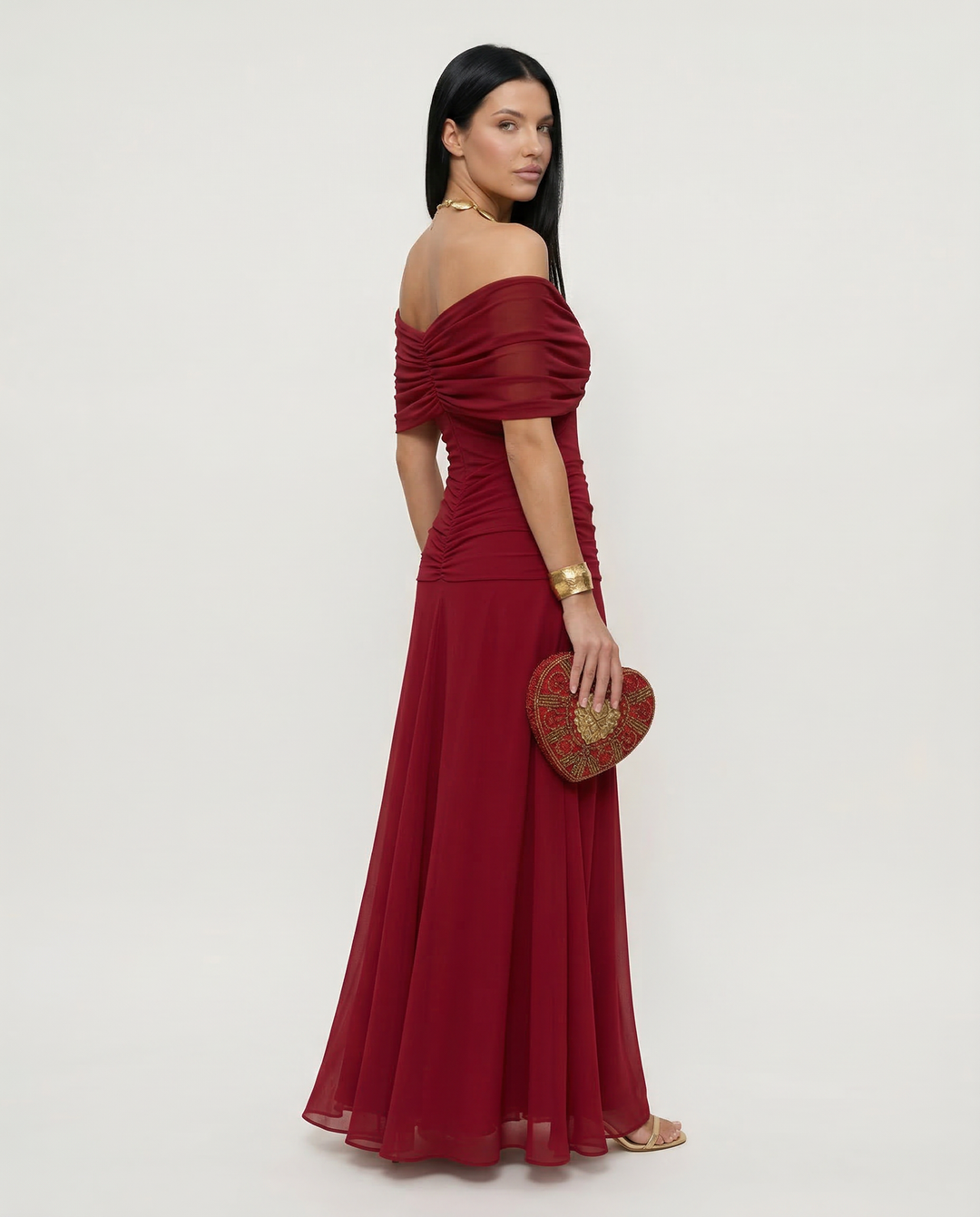 Charlotte | Cosy Off-Shoulder Ruched Races Maxi Dress