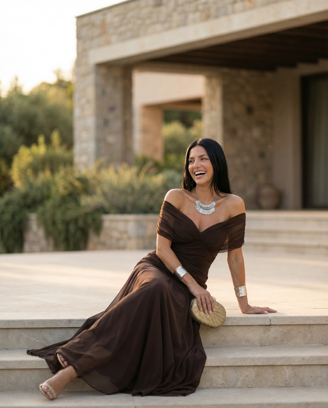 Charlotte | Cosy Off-Shoulder Ruched Races Maxi Dress
