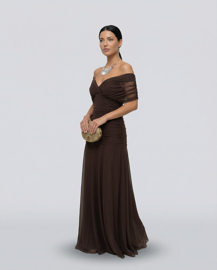 Charlotte | Cosy Off-Shoulder Ruched Races Maxi Dress