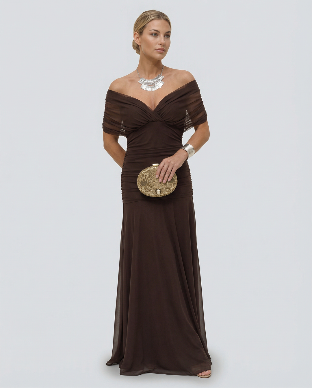Charlotte | Cosy Off-Shoulder Ruched Races Maxi Dress
