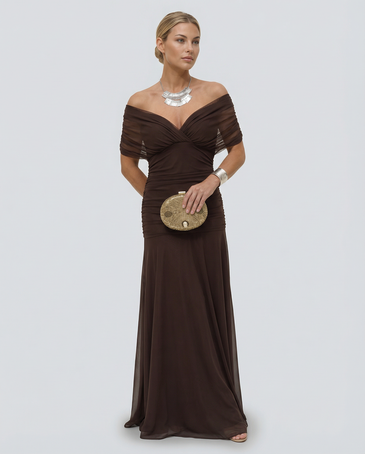 Charlotte | Cosy Off-Shoulder Ruched Races Maxi Dress