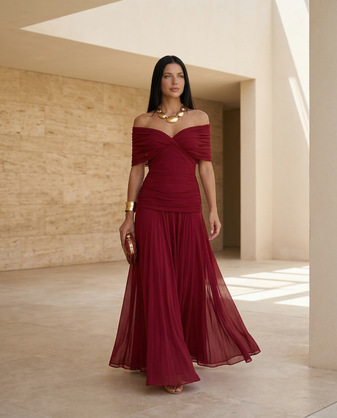 Charlotte | Cosy Off-Shoulder Ruched Races Maxi Dress