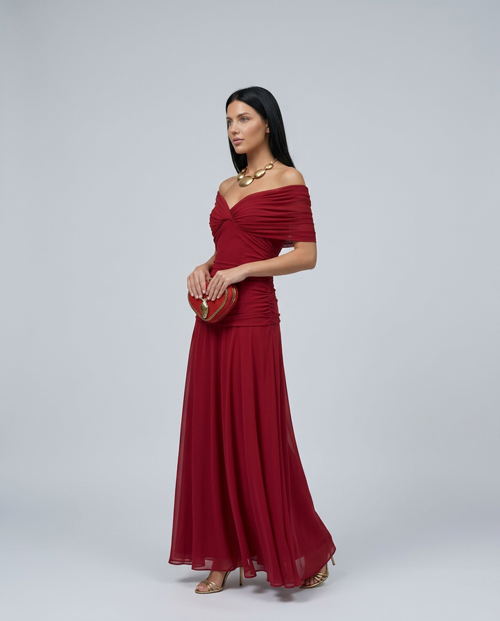 Charlotte | Cosy Off-Shoulder Ruched Races Maxi Dress