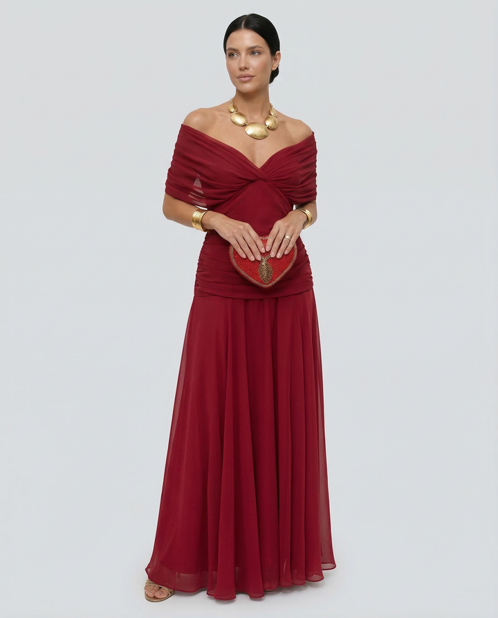 Charlotte | Cosy Off-Shoulder Ruched Races Maxi Dress