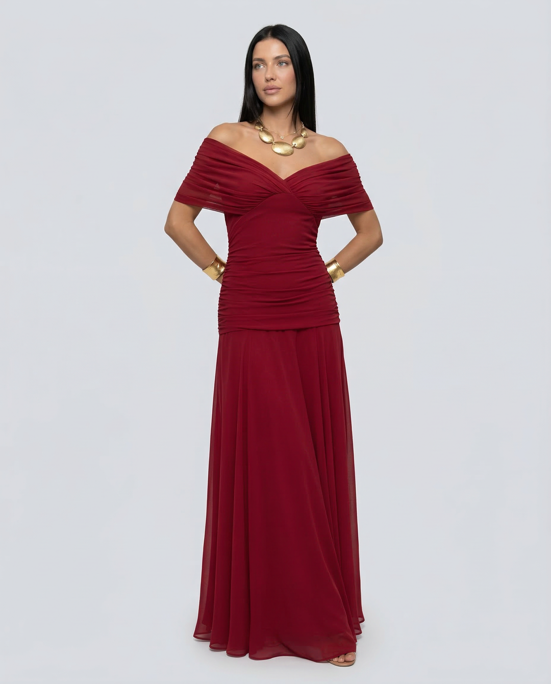 Charlotte | Cosy Off-Shoulder Ruched Races Maxi Dress