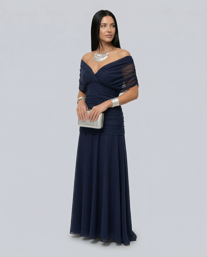 Charlotte | Cosy Off-Shoulder Ruched Races Maxi Dress