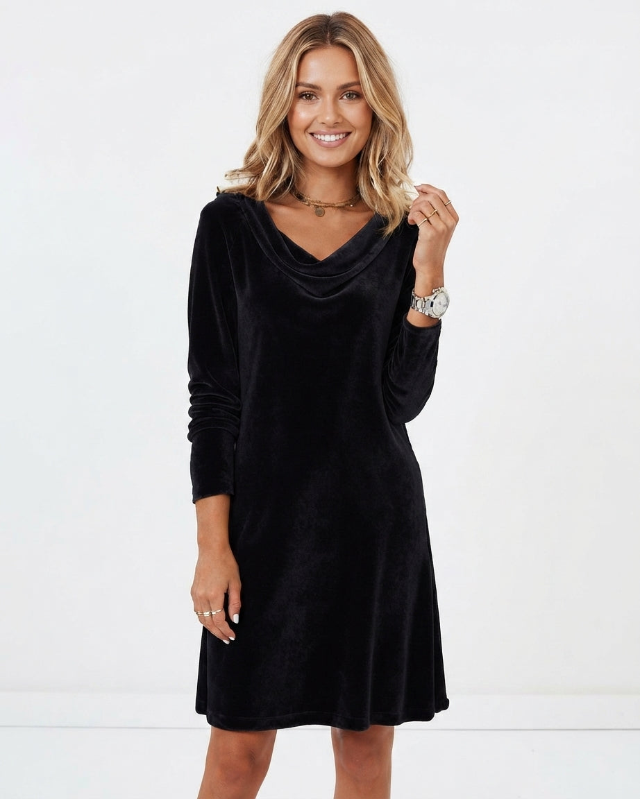 Charlotte | Effortless Velvet Cowl Neck Cocktail Midi Dress
