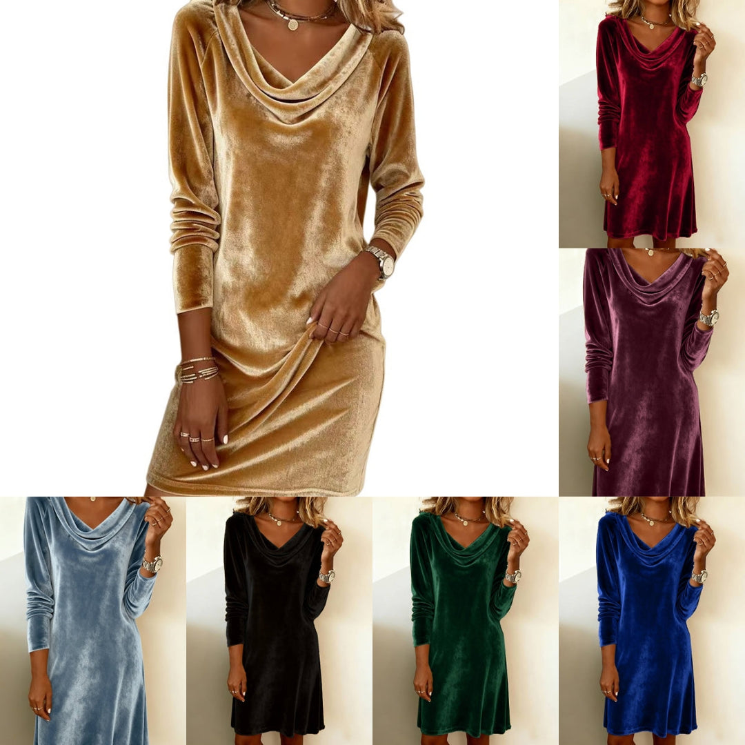 Charlotte | Effortless Velvet Cowl Neck Cocktail Midi Dress